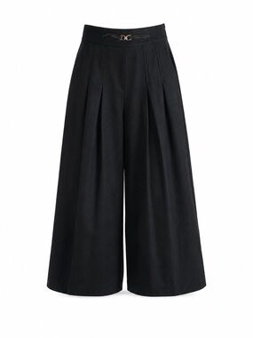 Massimo Dutti Black US 4 Wool Blend Wide Leg Cropped Culotte Gaucho Pants